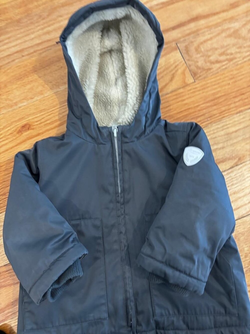 Bonpoint Baby Navy Hooded Parka Jacket Sherpa Lined Hood Quilted 18 Months